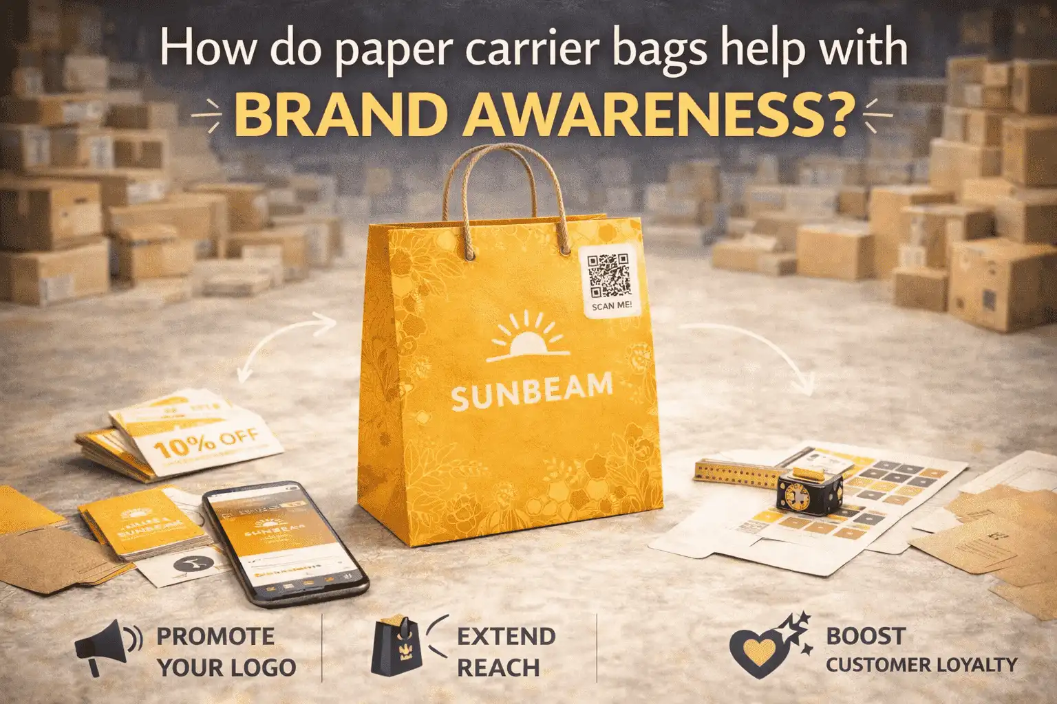 How do paper carrier bags help with brand awareness?